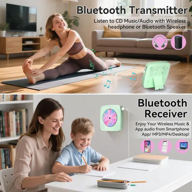 Alt view image 3 of 7 - CD Player Portable Bluetooth Rechargeable: CD Players for Home with 1800mAh Desktop Wall CD Player with Speakers with Dust Cover LCD Screen Display FM Radio USB AUX Jack Remote Control