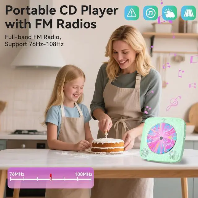 Alt view image 5 of 7 - CD Player Portable Bluetooth Rechargeable: CD Players for Home with 1800mAh Desktop Wall CD Player with Speakers with Dust Cover LCD Screen Display FM Radio USB AUX Jack Remote Control