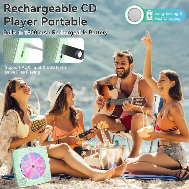 Alt view image 6 of 7 - CD Player Portable Bluetooth Rechargeable: CD Players for Home with 1800mAh Desktop Wall CD Player with Speakers with Dust Cover LCD Screen Display FM Radio USB AUX Jack Remote Control