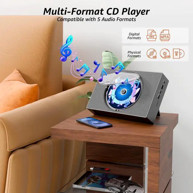 Alt view image 3 of 7 - Portable CD Player Boombox with Bluetooth - Rechargeable CD Player with FM Radio, USB, AUX, Remote Control - Stereo Sound System with 4000mAh Battery - Supports CD/CD-R/CD-RW/MP3/WMA