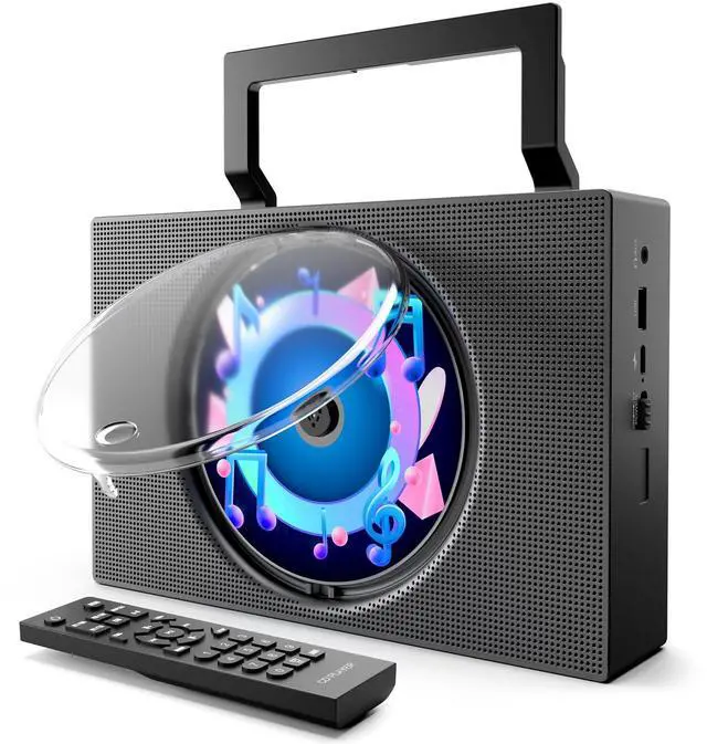 Main image of Portable CD Player Boombox with Bluetooth - Rechargeable CD Player with FM Radio, USB, AUX, Remote Control - Stereo Sound System with 4000mAh Battery - Supports CD/CD-R/CD-RW/MP3/WMA