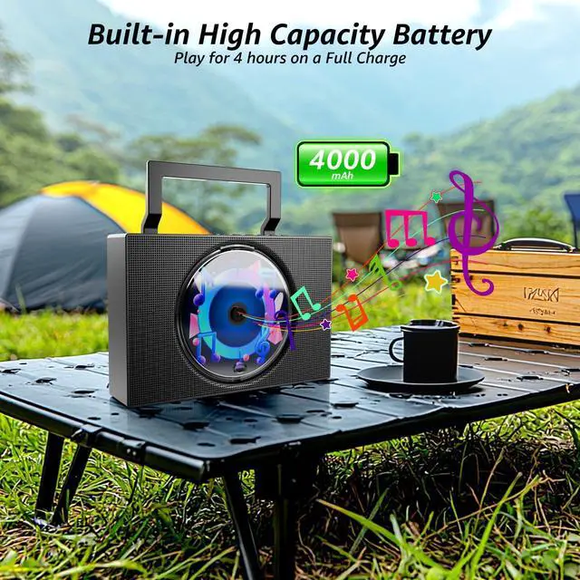 Alt view image 4 of 7 - Portable CD Player Boombox with Bluetooth - Rechargeable CD Player with FM Radio, USB, AUX, Remote Control - Stereo Sound System with 4000mAh Battery - Supports CD/CD-R/CD-RW/MP3/WMA