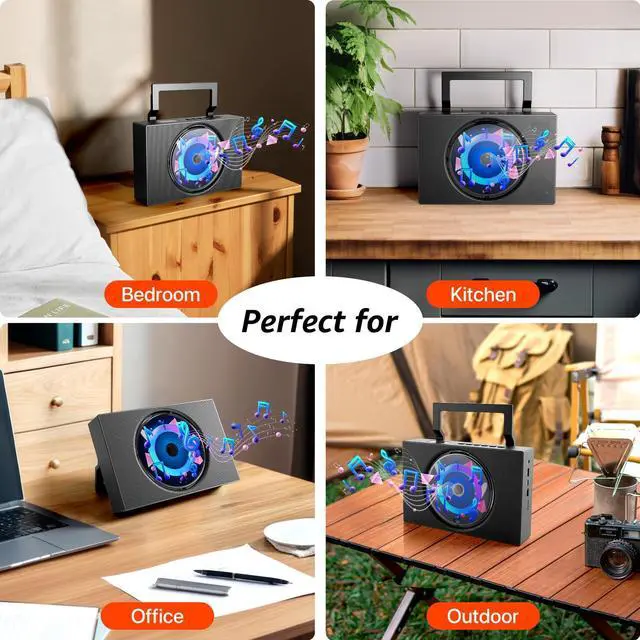Alt view image 6 of 7 - Portable CD Player Boombox with Bluetooth - Rechargeable CD Player with FM Radio, USB, AUX, Remote Control - Stereo Sound System with 4000mAh Battery - Supports CD/CD-R/CD-RW/MP3/WMA