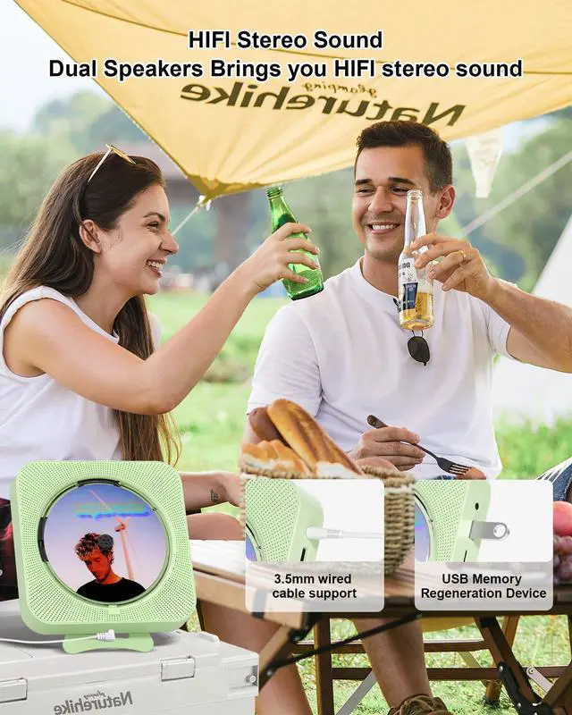 Alt view image 3 of 7 - CD Player Portable Bluetooth Desktop CD Player for Home, Mini Cute CD Players for Kids, Built-in Dual Speakers and LED Display with Remote Control, Supports CD/FM Radio/USB/AUX/Timer/Repeat (Green)