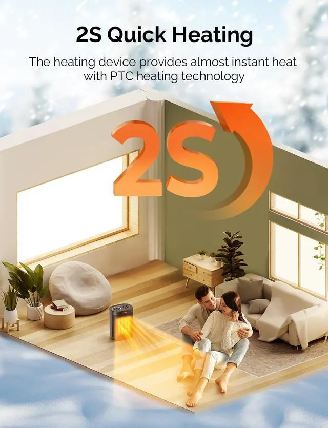 Alt view image 3 of 7 - 1500W PTC Ceramic Space Heater For Indoor Use, Portable Electric Heater with Adjustable Thermostat, Personal Office Heater with Overheat Tip-over, Small Safe for Indoor Home Bedroom