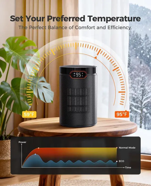 Alt view image 3 of 7 - Space Heater, Portable Electric Heaters for Indoor Use with Thermostat & 24H Timer, 1500W PTC Ceramic Quiet Fast Heating Safety Desk Heater for Home