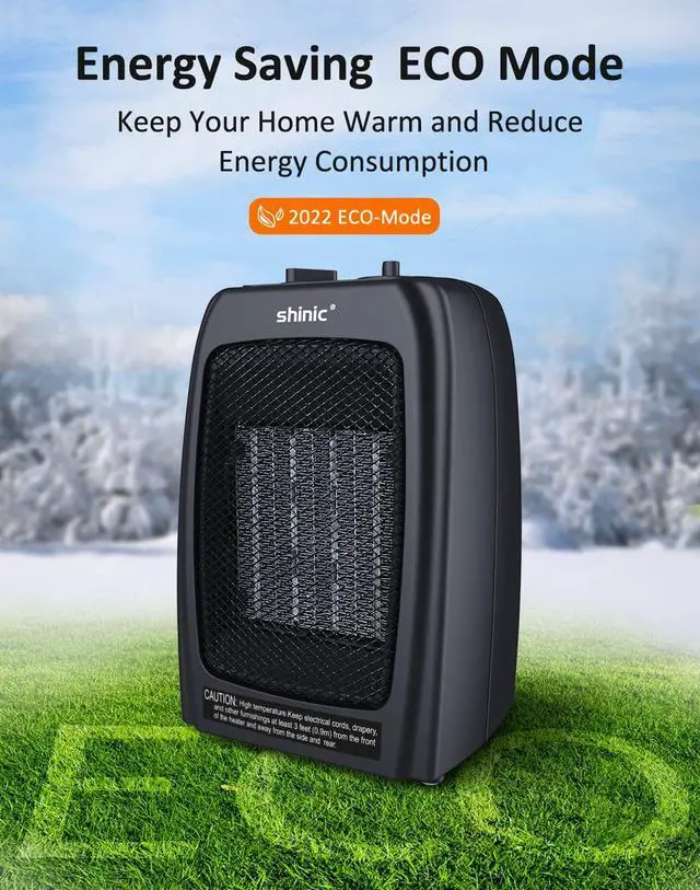Alt view image 2 of 4 - Space Heater for Indoor Use, 1500W/750W/ECO Ceramic Space Heater, 1s Fast Heat, Overheat and Tipover Protection, Portable Electric Heater, Safe and Quiet Office Small Room Desk Heater, Black