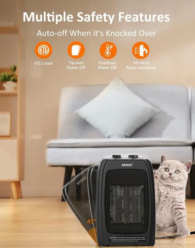 Alt view image 3 of 4 - Space Heater for Indoor Use, 1500W/750W/ECO Ceramic Space Heater, 1s Fast Heat, Overheat and Tipover Protection, Portable Electric Heater, Safe and Quiet Office Small Room Desk Heater, Black