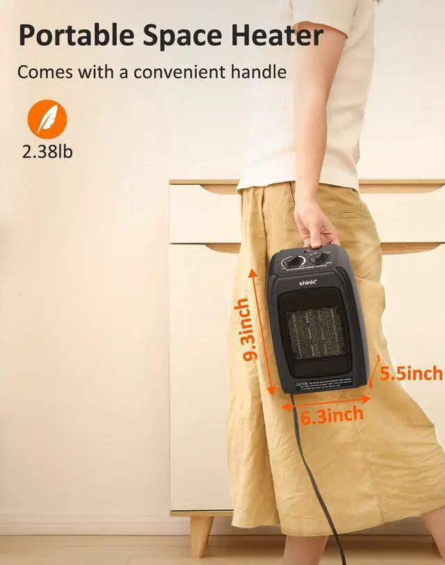 Alt view image 4 of 4 - Space Heater for Indoor Use, 1500W/750W/ECO Ceramic Space Heater, 1s Fast Heat, Overheat and Tipover Protection, Portable Electric Heater, Safe and Quiet Office Small Room Desk Heater, Black