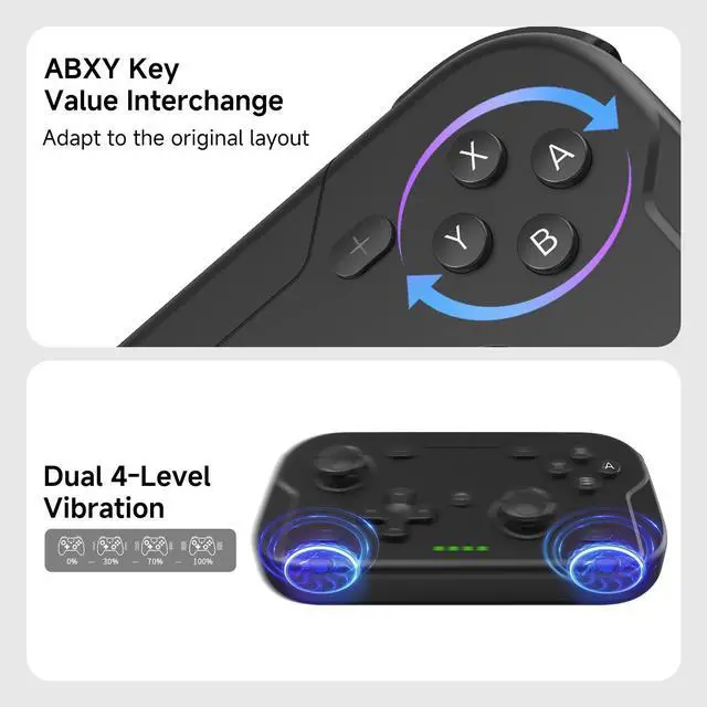 Alt view image 4 of 7 - 2 Pack Wireless Pocket Controller for Nintendo Switch/Switch 2/Android/iOS/PC/Steamdeck, Joystick Lift and Down Design, Bluetooth Gamepad with 6-axis Gyroscope/Turbo/Vibration/ 1000Hz
