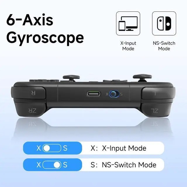 Alt view image 3 of 7 - 2 Pack Wireless Pocket Controller for Nintendo Switch/Switch 2/Android/iOS/PC/Steamdeck, Joystick Lift and Down Design, Bluetooth Gamepad with 6-axis Gyroscope/Turbo/Vibration/ 1000Hz
