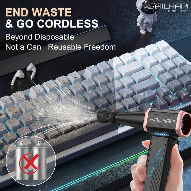 Alt view image 2 of 7 - Electric Air Duster, 300000RPM High-Speed Cordless Blower Fan with Adjustable Speed & Brushless Motor, Portable Mini Blower for Keyboard, Car Detailing, PC Cleaning, Replaces Compressed Air