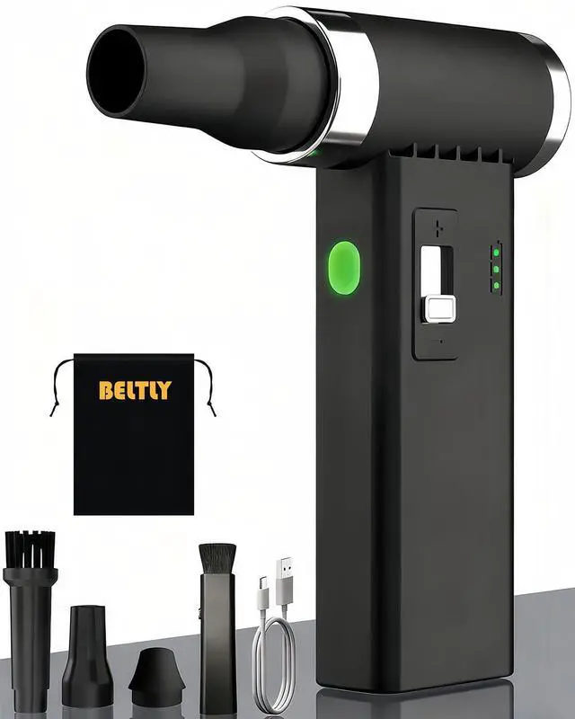 Main image of Compressed Air Duster 110,000 RPM Super Power Cordless FT03 Electric Blower with Brushless Motor, 0-100 Speed Adjustable Jet Fan, Dust Blower for Keyboard, PC, Car & Outdoor Cleaning (Black)