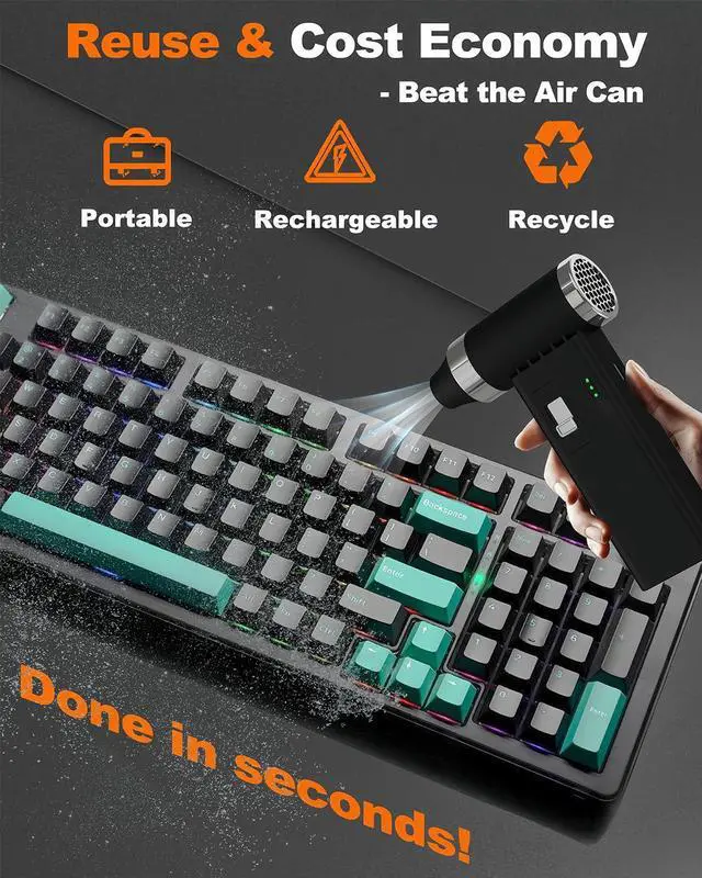 Alt view image 3 of 7 - Compressed Air Duster 110,000 RPM Super Power Cordless FT03 Electric Blower with Brushless Motor, 0-100 Speed Adjustable Jet Fan, Dust Blower for Keyboard, PC, Car & Outdoor Cleaning (Black)