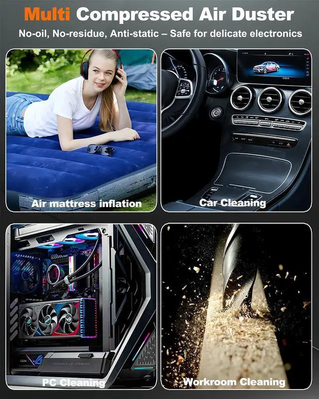 Alt view image 4 of 7 - Compressed Air Duster 110,000 RPM Super Power Cordless FT03 Electric Blower with Brushless Motor, 0-100 Speed Adjustable Jet Fan, Dust Blower for Keyboard, PC, Car & Outdoor Cleaning (Black)