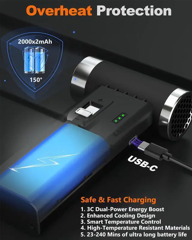 Alt view image 5 of 7 - Compressed Air Duster 110,000 RPM Super Power Cordless FT03 Electric Blower with Brushless Motor, 0-100 Speed Adjustable Jet Fan, Dust Blower for Keyboard, PC, Car & Outdoor Cleaning (Black)