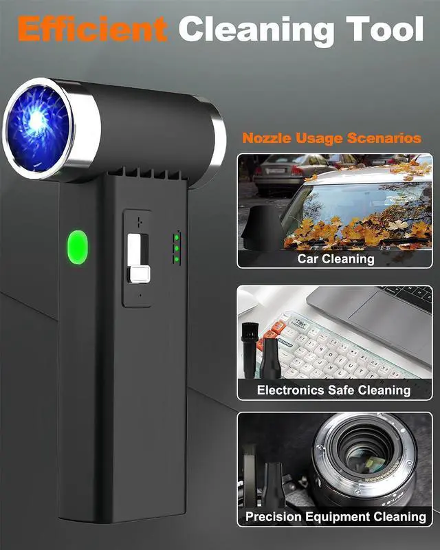 Alt view image 7 of 7 - Compressed Air Duster 110,000 RPM Super Power Cordless FT03 Electric Blower with Brushless Motor, 0-100 Speed Adjustable Jet Fan, Dust Blower for Keyboard, PC, Car & Outdoor Cleaning (Black)