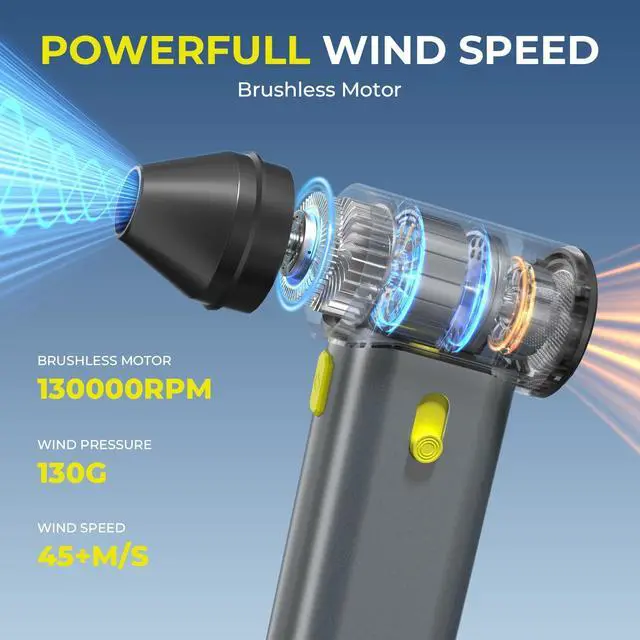 Alt view image 2 of 7 - Compressed Air Duster, 130000RPM Brushless Motor, Super Power Air Duster Electric, Aluminum Alloy Body, Dust Blower with Fast Charging for Car, Computer, Keyboard, Outdoors and House