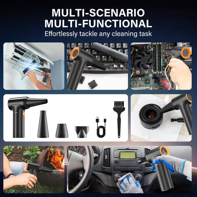 Alt view image 5 of 7 - Electric Air Duster, 260000RPM Cordless Mini Air Blower with Brushless Motor- 3-Speed Adjustable, Rechargeable Compressed Air Dust for Keyboard, Computer & Outdoor Cleaning (Black)