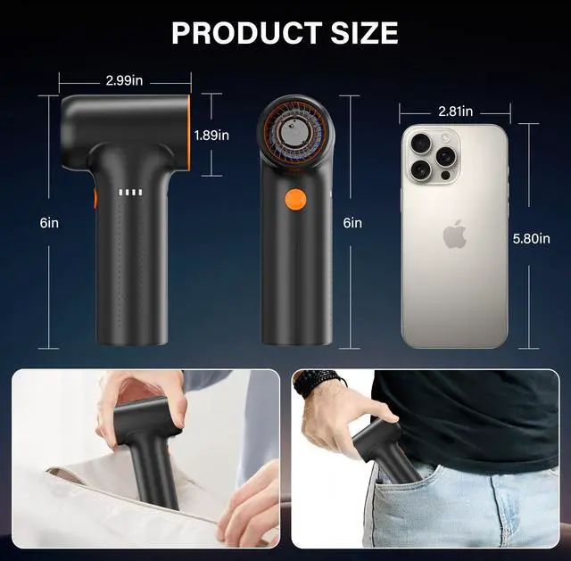 Alt view image 6 of 7 - Electric Air Duster, 260000RPM Cordless Mini Air Blower with Brushless Motor- 3-Speed Adjustable, Rechargeable Compressed Air Dust for Keyboard, Computer & Outdoor Cleaning (Black)