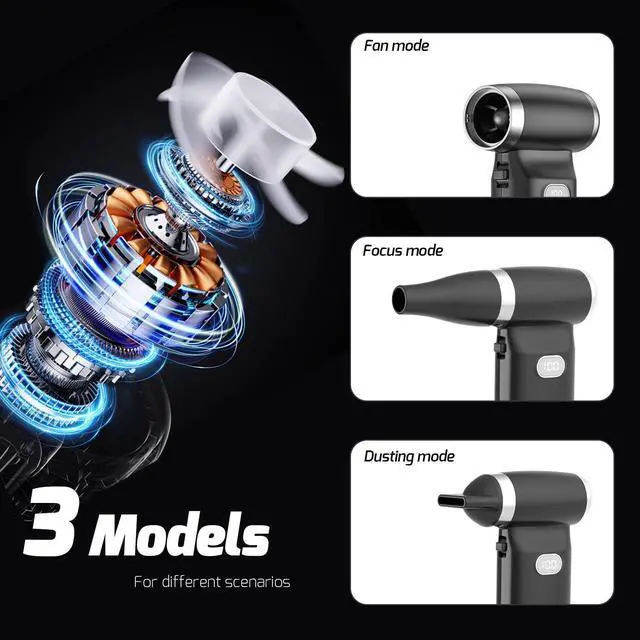 Alt view image 2 of 7 - Compressed Air Duster, Electric Dust Blower, High-Speed Electric Air Duster, 6000mAh Rechargeable Mini Jet Blower, 100 Gear Adjustable 110000RPM, PC Cleaning Set for Laptops, Keyboards, Cars