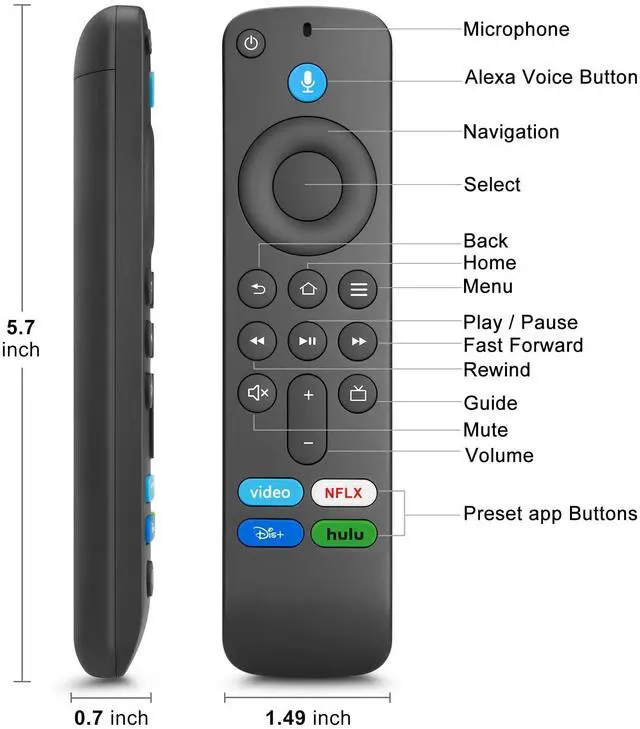 Alt view image 7 of 7 - Voice Remote Replacement for Fire TV Stick, Cube & Amazon Fire TVs | One-Touch Access to Your Favorites Voice Remote with NFLX, Dis+, Hulu & Video Shortcut Keys for Fire TV Stick/Cube
