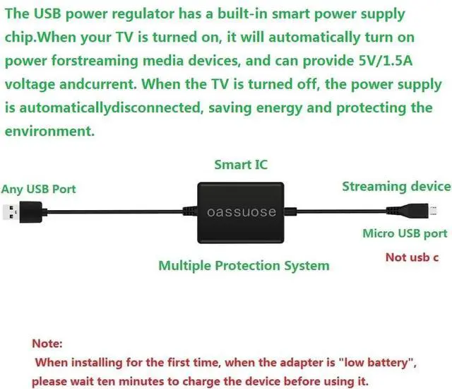 Alt view image 5 of 7 - USB Power Cable Adapter for Fire TV Stick,Powers Streaming TV Sticks Directly from T V USB Port(Eliminates AC Adapter and Very Long Power Cable)