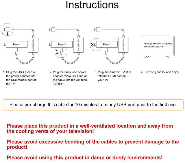 Alt view image 7 of 7 - USB Power Cable Adapter for Fire TV Stick,Powers Streaming TV Sticks Directly from T V USB Port(Eliminates AC Adapter and Very Long Power Cable)
