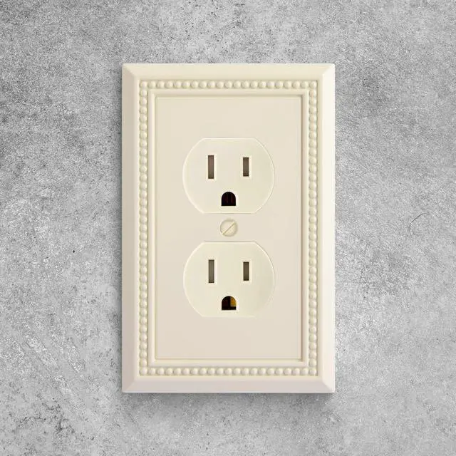 Alt view image 4 of 7 - Sunken Pearls Heavy Duty Decorative Wall Plate Switch Plate Outlet Cover, Durable Solid Zinc Alloy (Single Duplex 2PK, Light Almond)