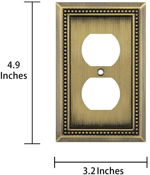 Alt view image 3 of 7 - Sunken Pearls Heavy Duty Decorative Wall Plate Switch Plate Outlet Cover (Single Duplex, 2 Pack, Antique Brass)