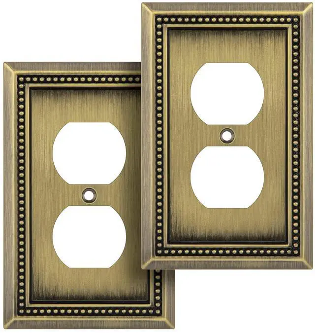 Main image of Sunken Pearls Heavy Duty Decorative Wall Plate Switch Plate Outlet Cover (Single Duplex, 2 Pack, Antique Brass)