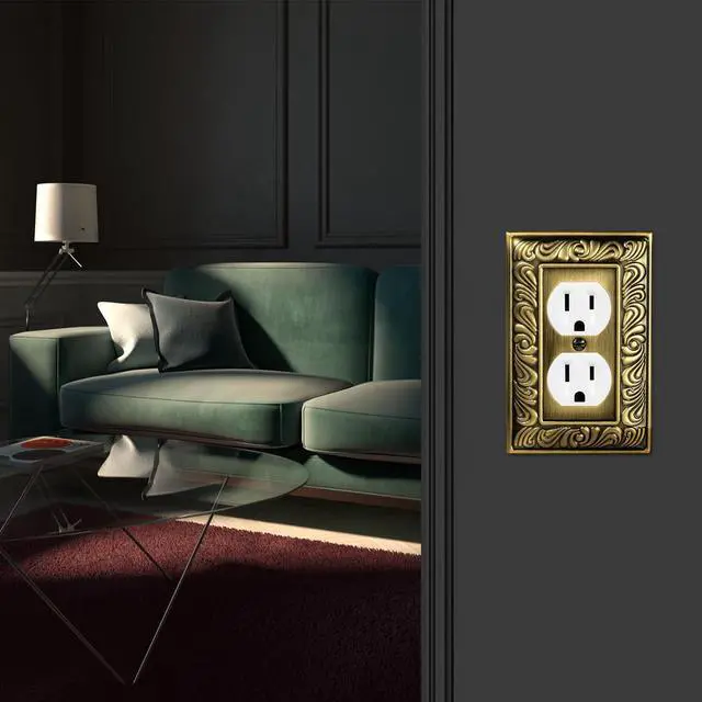 Alt view image 5 of 6 - Antique Brass Decorative Duplex Outlet Cover, Decorative Switch Plate Cover | 6 Pack Paisley Pattern Wall Plates for Electrical Outlet, Metal Switch Plates and Receptacle Cover for Kitchen Bathroom
