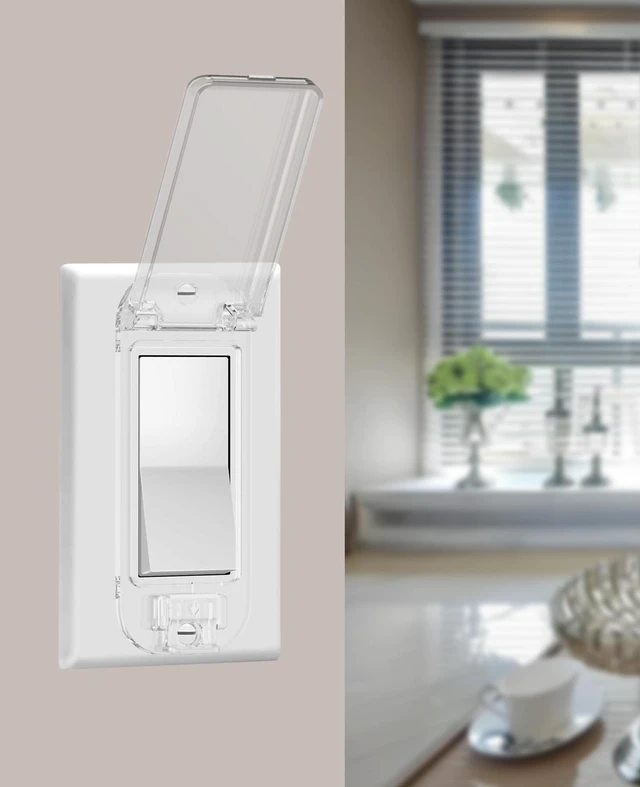 Alt view image 2 of 7 - 4 Pack Rocker Light Switch Cover Guard, Baby Proof, Clear Wall Switch Protector, Prevents Accidental On/Off, Protects Circuits from Kids & Pets, Easy Install, Screws Included
