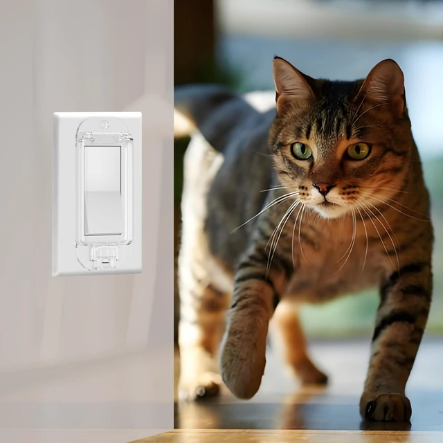 Alt view image 4 of 7 - 4 Pack Rocker Light Switch Cover Guard, Baby Proof, Clear Wall Switch Protector, Prevents Accidental On/Off, Protects Circuits from Kids & Pets, Easy Install, Screws Included