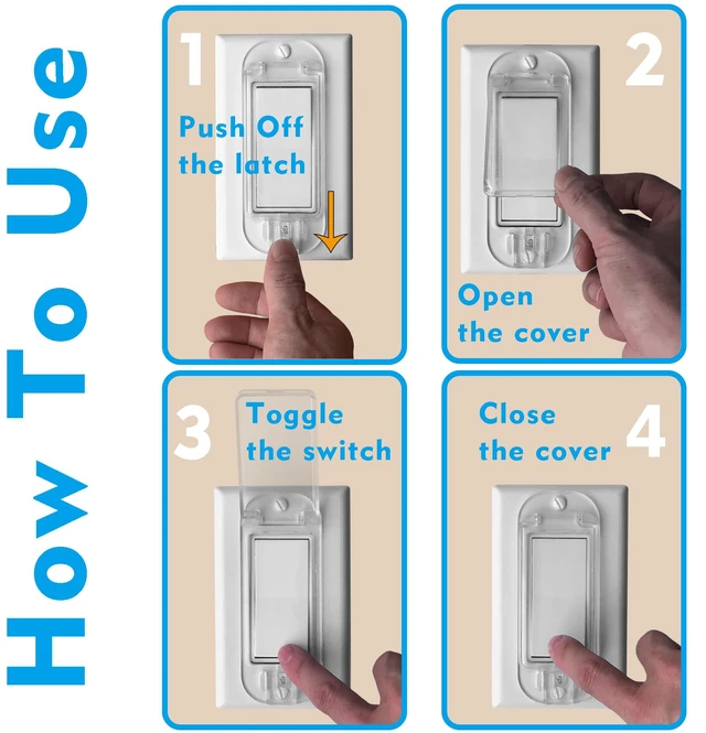 Alt view image 6 of 7 - 4 Pack Rocker Light Switch Cover Guard, Baby Proof, Clear Wall Switch Protector, Prevents Accidental On/Off, Protects Circuits from Kids & Pets, Easy Install, Screws Included