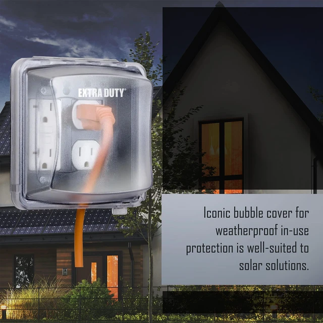 Alt view image 6 of 7 - 2-Gang Weatherproof In-Use Outdoor Outlet Cover, 55-in-1, Clear | EXTRA DUTY Nonmetallic Construction, Clear Weatherproof Outlet Cover, NEMA 3R, UL Listed, 55-in-1 Configuration, Lockable Tab
