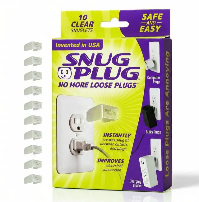 Main image of Loose Outlet Plug Fix | Outlet Tightener | Clear 10-Pack | Loose plug outlet insert keeps plugs from falling out, creates a snug fit, and helps secure outlets that are too loose