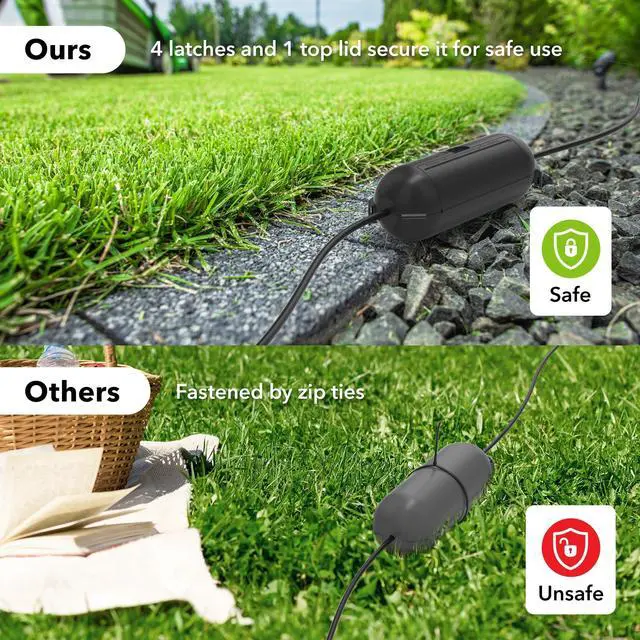 Alt view image 7 of 7 - BN-LINK 1 Pack Outdoor Extension Cord Safety Cover, Black | Waterproof Cord Connector Protector for String Lights, Outdoor Tools, Holiday Lights, Camping, and Garden Tools