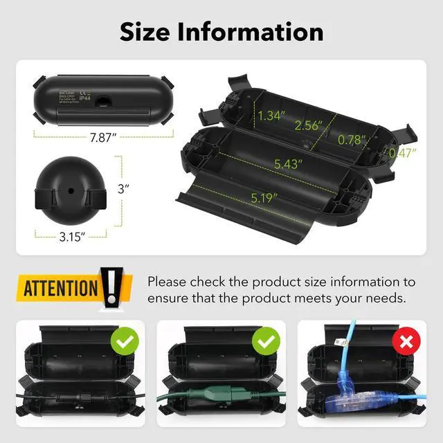 Alt view image 2 of 7 - BN-LINK 1 Pack Outdoor Extension Cord Safety Cover, Black | Waterproof Cord Connector Protector for String Lights, Outdoor Tools, Holiday Lights, Camping, and Garden Tools