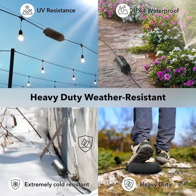 Alt view image 3 of 7 - BN-LINK 1 Pack Outdoor Extension Cord Safety Cover, Black | Waterproof Cord Connector Protector for String Lights, Outdoor Tools, Holiday Lights, Camping, and Garden Tools