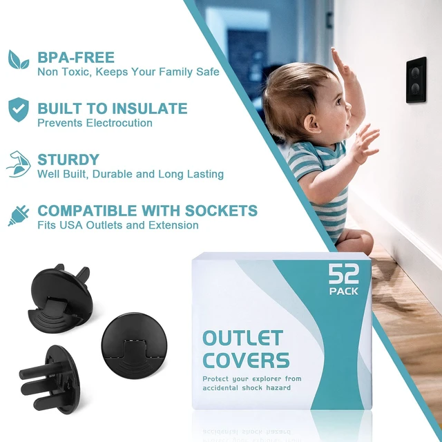 Alt view image 3 of 7 - 52 Pack Black Safety Outlet Covers Baby Proofing, Electrical Socket Outlet Plugs 3-Prong Child Proof for Kids House