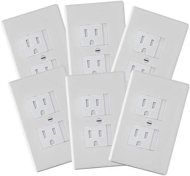 Main image of 6-Pack Self-Closing Outlet Covers (For Center Screw Outlets Only) - Measures 3"Wide x 4.75"High-An Alternative To Wall Socket Plugs for Child Proofing Outlets, (1-Screw), (White)