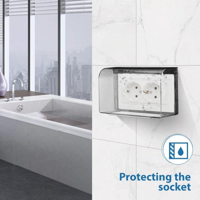 Alt view image 7 of 7 - Waterproof Outdoor Outlet Cover: Weatherproof Double-Gang Electrical Receptacle Protector Box with flip-top design Adhesive wall mount Plug Socket Cover for Home, Kitchen, Bathroom, Patio