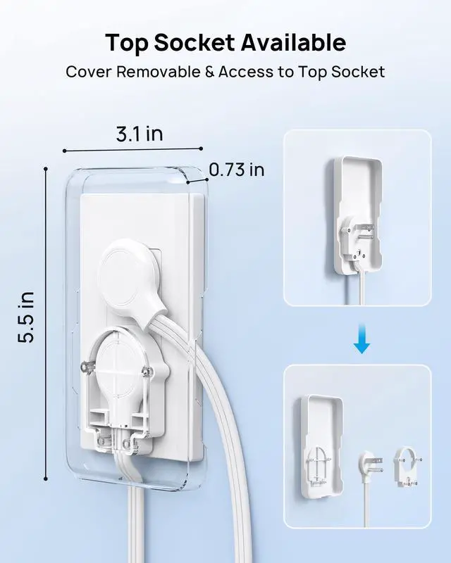 Alt view image 6 of 7 - Flat Outlet Cover Extension Cord, 3 AC Widely Spaced with 2 USB C | 5FT Plug Concealer Power Strip, Wall Mount Behind TV, Hidden Under In-Drawer Desk Cabinet Vanity Counter