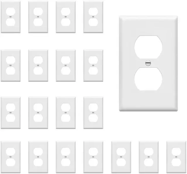 Main image of Duplex Wall Plates Kit, Electrical Outlet Covers, Standard Size 1-Gang 4.50" x 2.76", Unbreakable Polycarbonate Thermoplastic, Electric Receptacle Plug Covers, 8821-W-20PCS, White (20 Pack)