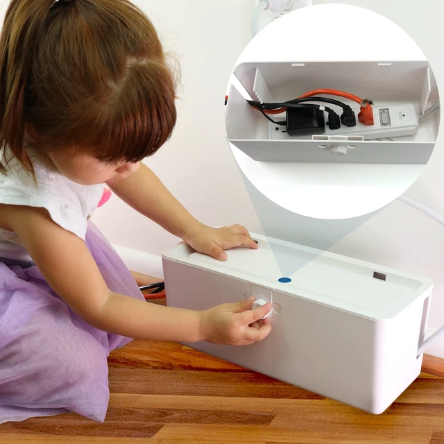 Main image of Power Strip Cover Box - Effectively Baby Proofs Power Strip with Patented Dual Lock. Convenient Side Openings for Cords & Cables. Protects Small Hands & Fingers