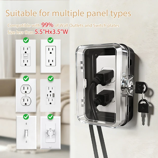 Alt view image 5 of 7 - 1 Pack Universal Baby Safety Electrical Outlet Cover Box Childproof Plug Cover - More Space for Large Plugs Easy to Install & Use Fit Socket Protector (Black)