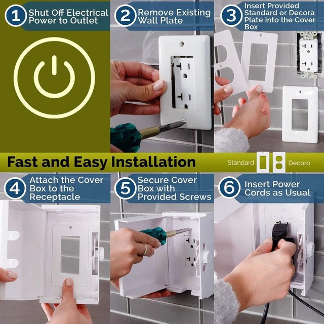 Alt view image 5 of 7 - Outlet Cover BOX Baby Proofing (2 Pack) Patented Dual-Lock for Much Better Toddler Proofing, Easier Operation, Simple 3 Step Install with Included Screws. Provides Extra Space Inside for Plugs (White)
