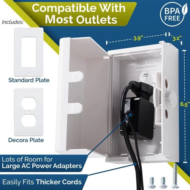 Alt view image 6 of 7 - Outlet Cover BOX Baby Proofing (2 Pack) Patented Dual-Lock for Much Better Toddler Proofing, Easier Operation, Simple 3 Step Install with Included Screws. Provides Extra Space Inside for Plugs (White)