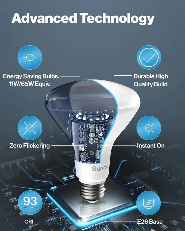 Alt view image 6 of 7 - Sunco 12 Pack BR30 LED Bulb Flood Light, E26, 11W=65W, 5000K Daylight | 850LM, Dimmable, Indoor, Home, Bedroom, Kitchen Lighting, Recessed Can Light Bulbs, Medium Base, Recessed Flood Light Bulbs